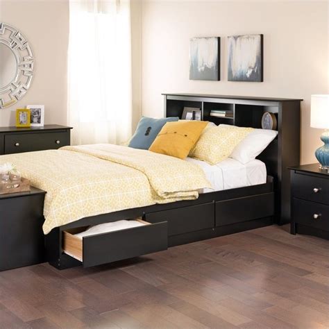 Bed frames with headboard and storage. Prepac Black Sonoma Double / Full Platform Storage Bed ...