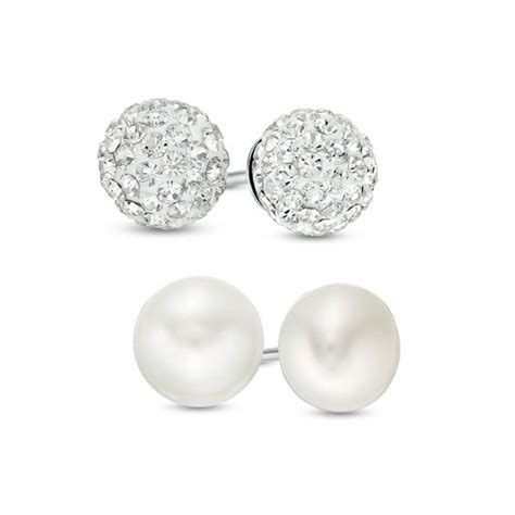 Honora 8 9mm Cultured Freshwater Pearl And Crystal Ball Stud Earrings