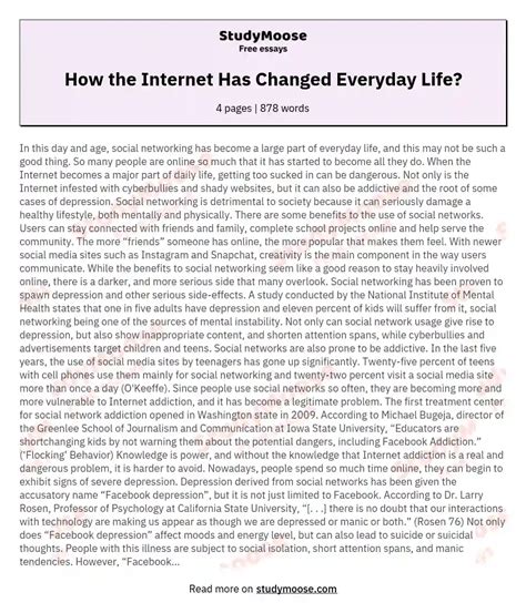 How The Internet Has Changed Everyday Life Free Essay Example