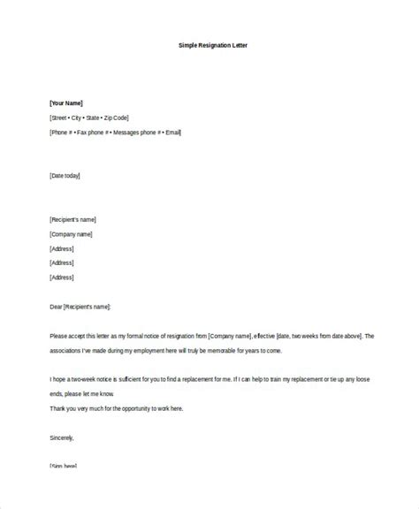 Printable Easy Letter Of Resignation Template Printable Templates Free