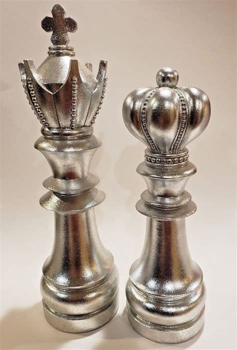 Chess Pieces King Queen Figurine Silver Modern Library Art Home Decor