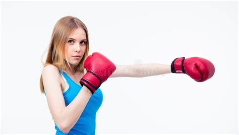 Side View Portrait Young Woman Boxing Gloves Stock Photos Free