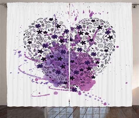 Ambesonne Romantic Curtains Watercolor Splashes Heart