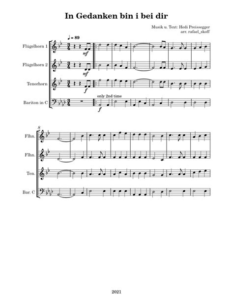 In Gedanken Bin I Bei Dir Hedi Preissegger Sheet Music For Flugelhorn Baritone Horn Brass