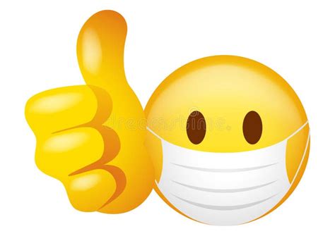 Emoticon Wearing Medical Mask Doing Thumb Up Stock Vector