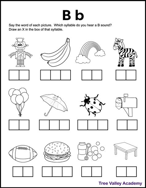 Letter B Sound Phonics Worksheets Tree Valley Academy