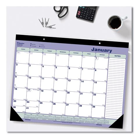 Monthly Desk Pad Calendar 2125 X 16 Whitebluegreen Sheets Black