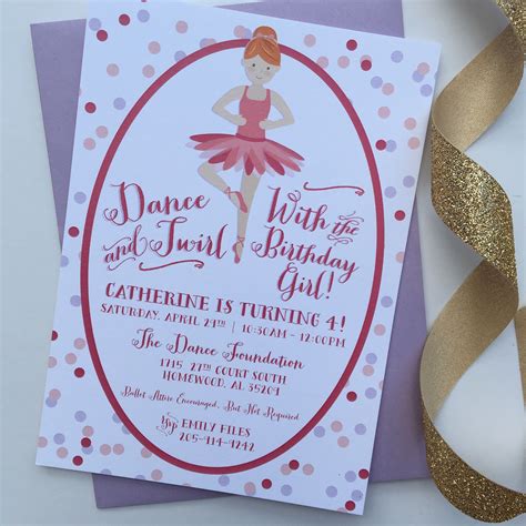 Ballerina Birthday Party Invitation Ballerinaparty Ballerinabirthd