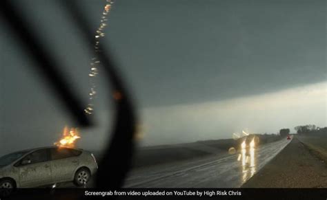 Once In A Lifetime Shot Video Shows Moment Lightning Strikes Car