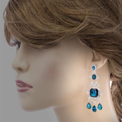 Vintage Elegant Drop Dangle Earrings Pierced Austrian Crystal Long Flower Wedding Earrings For