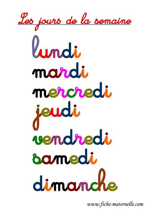 Days Of The Week In French Colorful Chart For Your Little One Learn