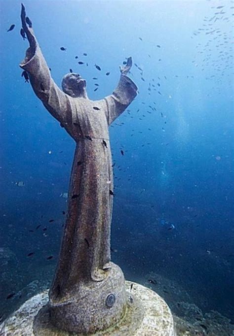 Beautiful Christ Statue Under Water Between Camogli And Portofino