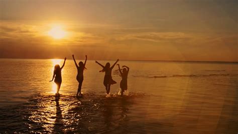 Group Of Happy Girls Running Playing In Stock Footage Sbv