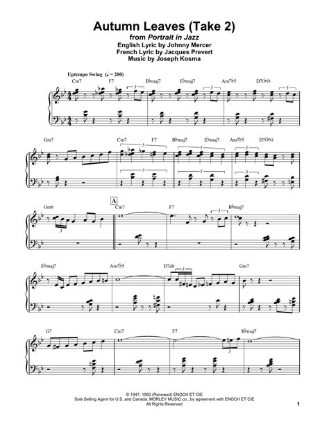 Autumn Leaves Sheet Music Johnny Mercer Piano Duet