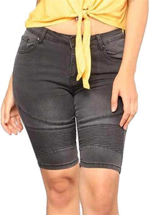 govc womens knee length stretchy bermuda denim shorts folded hem short jeans at amazon women s
