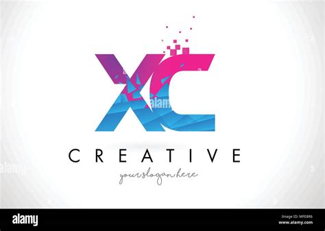Xc X C Letter Logo With Broken Shattered Blue Pink Triangles Texture