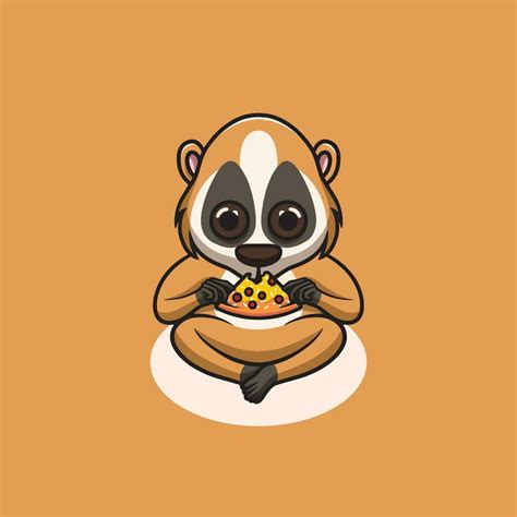 Cute Slow Loris Eating Pizza Cartoon Illustration 26418426 Vector Art At Vecteezy