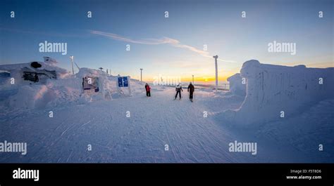 Finland Lapland Kittila Levi People On Ski Slope Stock Photo Alamy