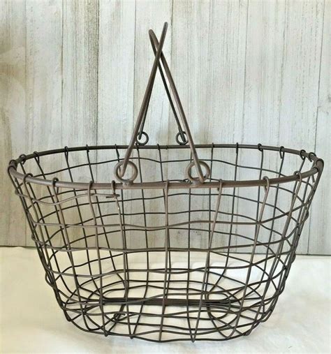 Vintage Wire Basket Handle Rustic Farmhouse Shabby Unbranded