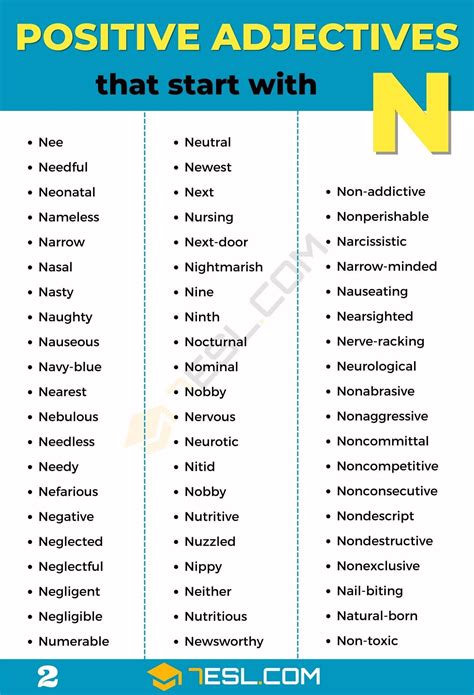 135 Positive Adjectives That Start With N In English 7esl Positive