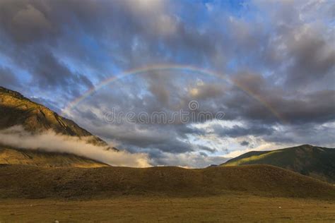 Beautiful Mountain Landscape With Rainbow Stock Image Image Of