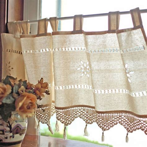 Country Style French Cotton Linen Embroidery Cafe Curtain Home Kitchen Curtain Sale