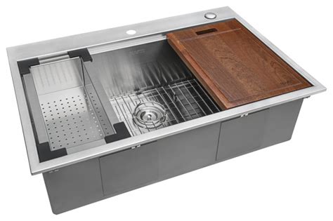 Kohler prolific 33 workstation single basin undermount kitchen sink with silent shield technology and accessories included. 30-inch inch Workstation Drop-in 16 Gauge Ledge Stainless ...