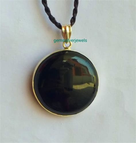 Natural Black Onyx Pendant 925 Sterling Silver 35mm Round Etsy