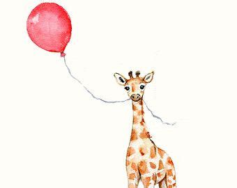 pink watercolor balloon - Google Search | Giraffe illustration
