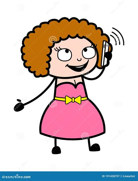 Cartoon Young Lady Talking On Cell Phone Stock Illustration