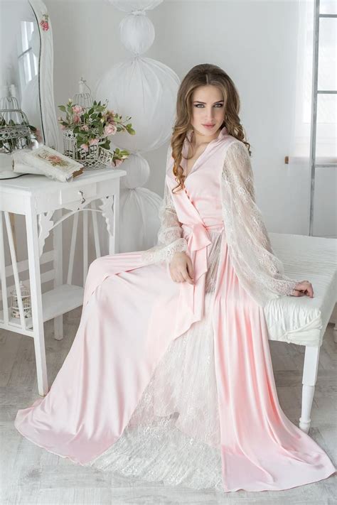 lace bridal robe silk and lace maxi wedding robe for bride etsy in 2021 silk robe long lace