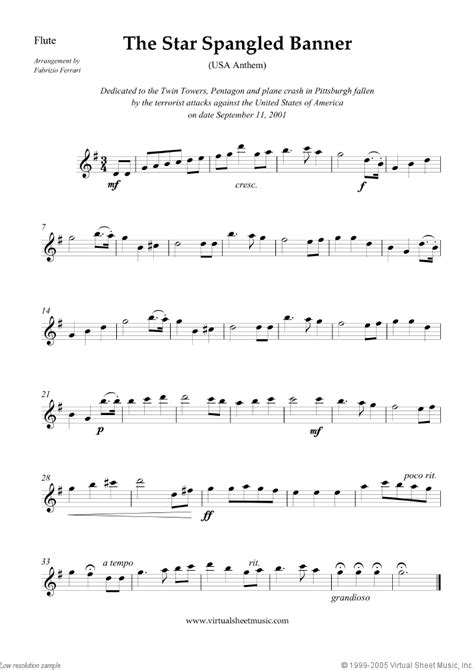 Smith The Star Spangled Banner Usa Anthem Sheet Music For Flute