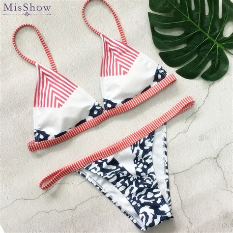 Misshow Low Waist Swimwear Women Sexy Print Bikinis Set Brazilian