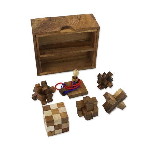 Handmade Set Of Six Mini Wooden Puzzles From Thailand Mini Puzzles