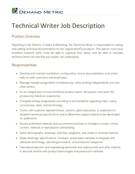 Writers work connects anyone interested in writing, with the companies that need them desperately. Technical Writer Job Description
