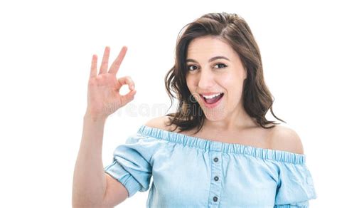 Joyful Woman Showing Excellent Sign With Finger Isolated On White Background Yes Or Excellent