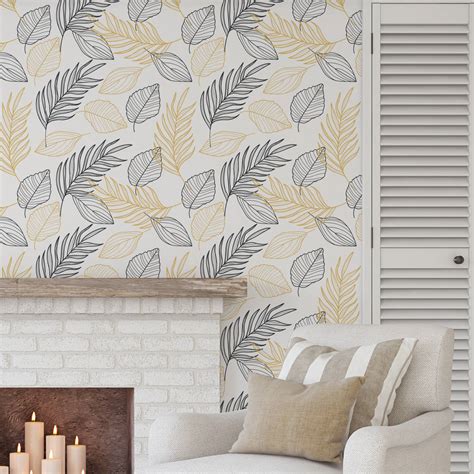 Gold And Black Palm Leaves Self Adhesive Wallpaper By Nutmeg Wall