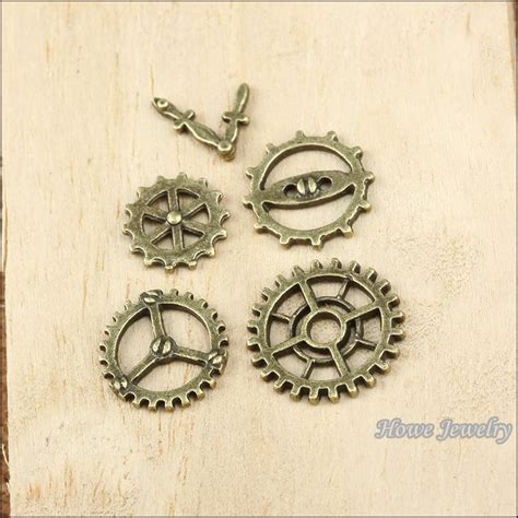 Mix 75pcs Vintage Charms Gear And Clock Hands Antique Bronze Zinc Alloy