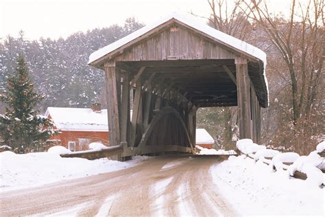 Covered Bridge In Snow Vermont Covered Bridge Winter Scenic Etsy