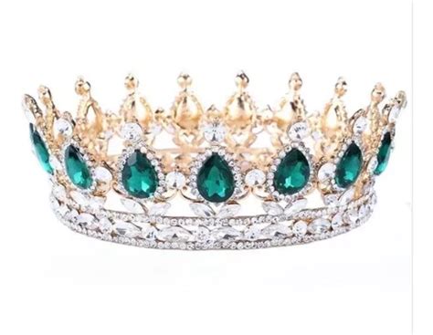 Corona De Lujo Cristal Verde Dorado Princesa Xv Años Enviogr Meses