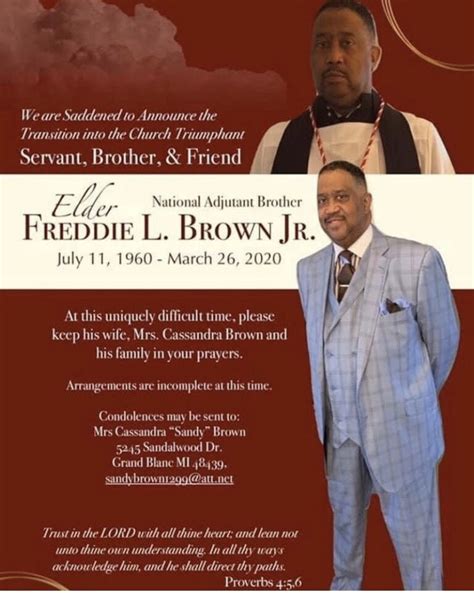 Notice Of Transition Adjutant Brother Freddie L Brown Jr Cogic