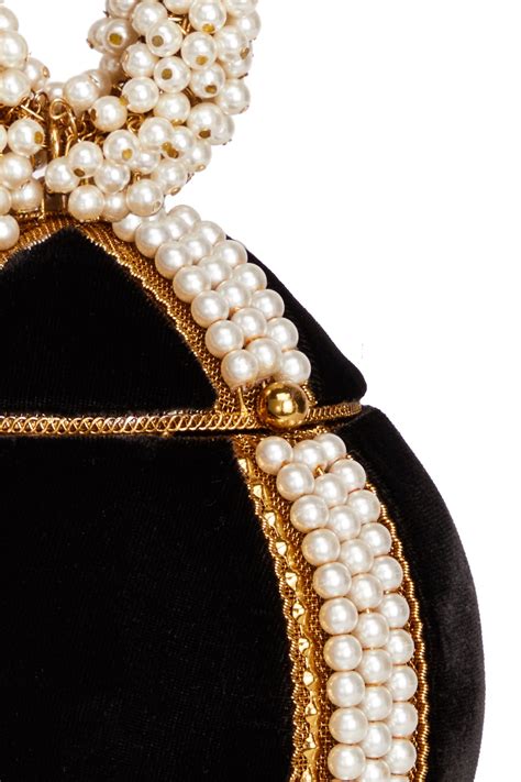 Mae Cassidy Babi Pearl Velvet Bracelet Clutch Bag Black Gold