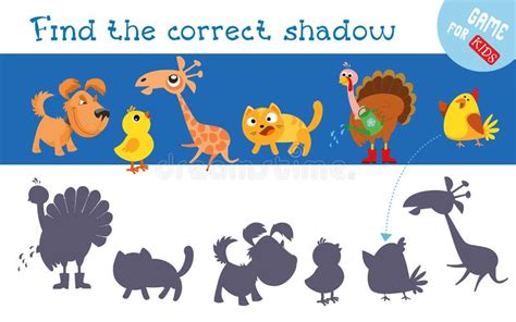 Find Correct Shadow Cute Animal Characters Educational Game For