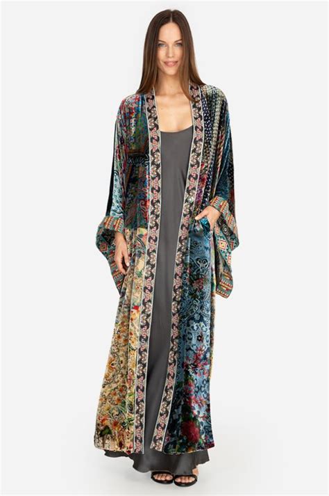 Johnny Was Velvet Reversible Long Kimono Patchwork Of Silk Patterns