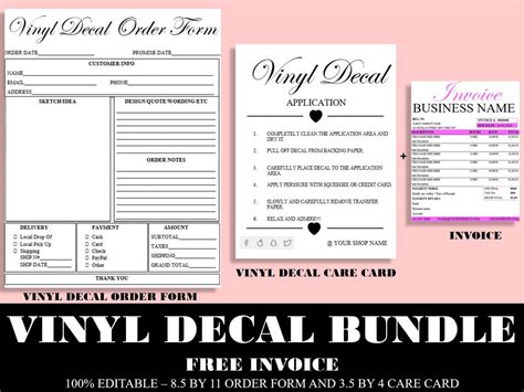 Vinyl Decal Order Form Decal Care Card Invoice Decal Etsy