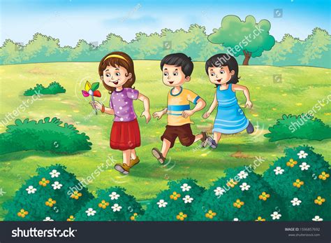 Illustration Children Playing Garden Stock Illustration 1596857692