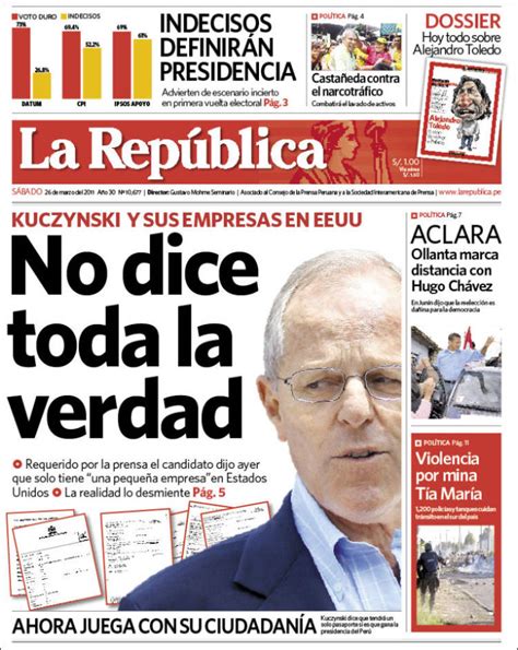 Periódico La Republica Perú Periódicos De Perú Edición De Sábado