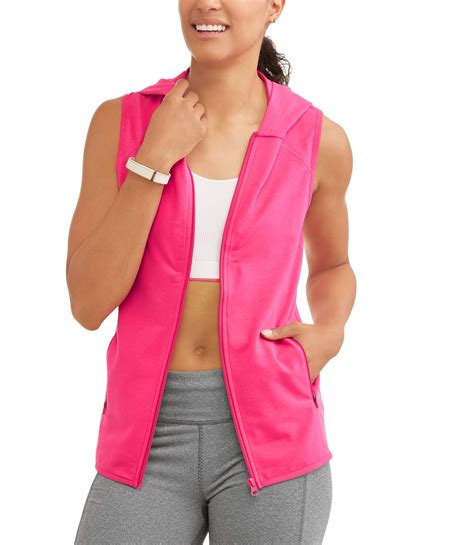 Athletic Works Womens Active French Terry Full Zip Vest With Hoodie
