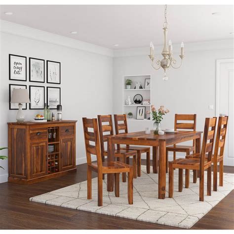 Reclaimed wood dining sets are a popular option now and can be seen in traditional, contemporary and industrial homes, as well as many other styles. Cariboo Contemporary Rustic Solid Wood 8 Piece Dining Room Set