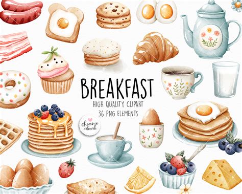Watercolor Breakfast Clipart Breakfast Clipart Brunch Etsy